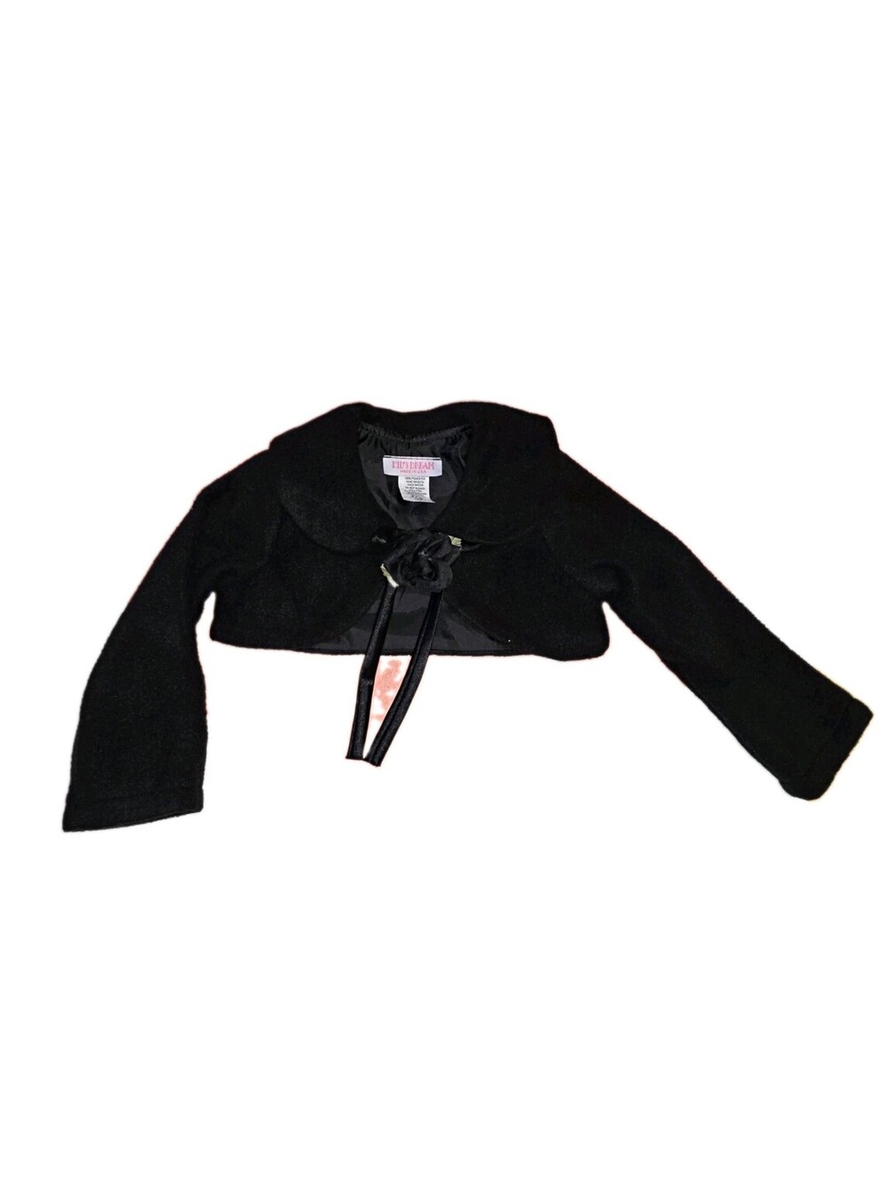 Kid's Dream Girls 1-2T Black Cropped Bolero Jacket Long Sleeve Tie Bow Lined